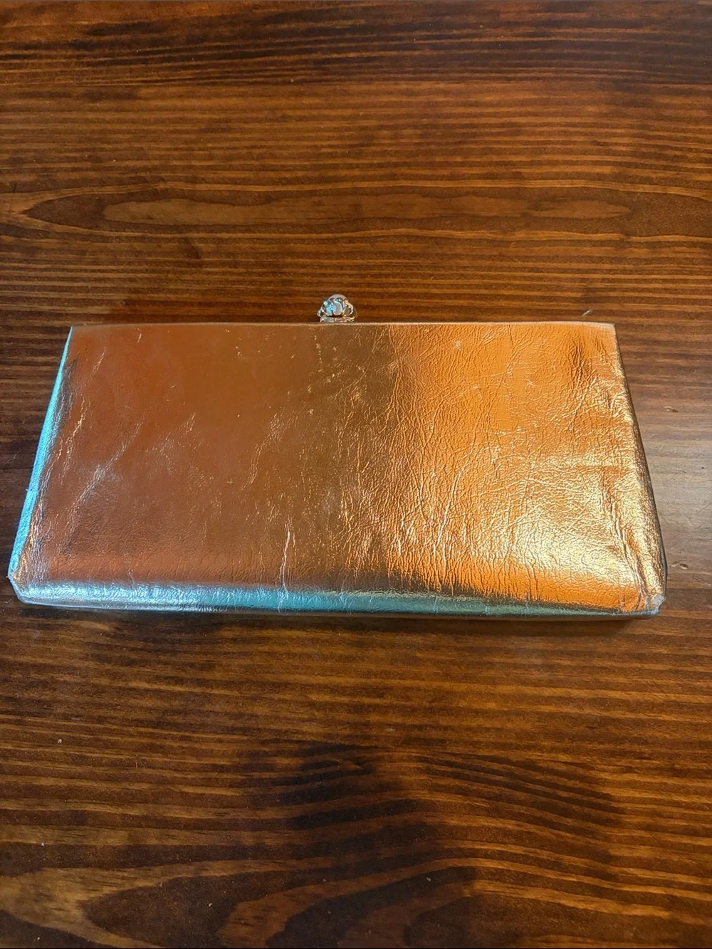 Vintage Marilyn Clutch Gold Metallic Faux Leather Pearl Kiss‎ Lock Evening Bag